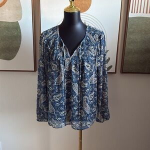 Daniel Rainn Navy and Beige Paisley Blouse
